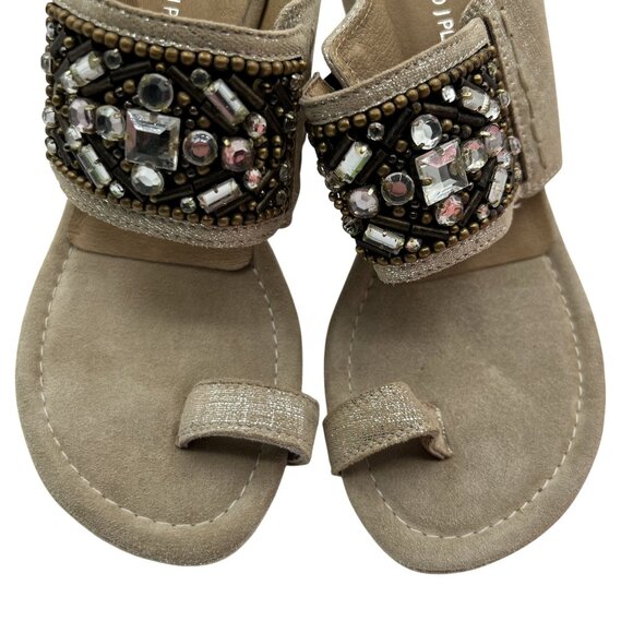 Donald J Pliner Womens 7.5 Embellished Tan Metallic Bronze Wedge Sandals Boho - Picture 6 of 12